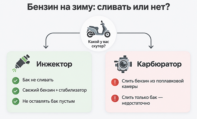 Бензин в баке скутера - оставлять или сливать перед консервацией